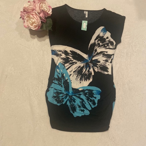 Maurices Studio Y NWT Sleeveless Side Ruched Size XS Butterfly Top - Picture 1 of 11